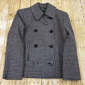 Lauren Ralph Lauren Double Breasted Blazer Houndstooth Wool Made In USA Size 6